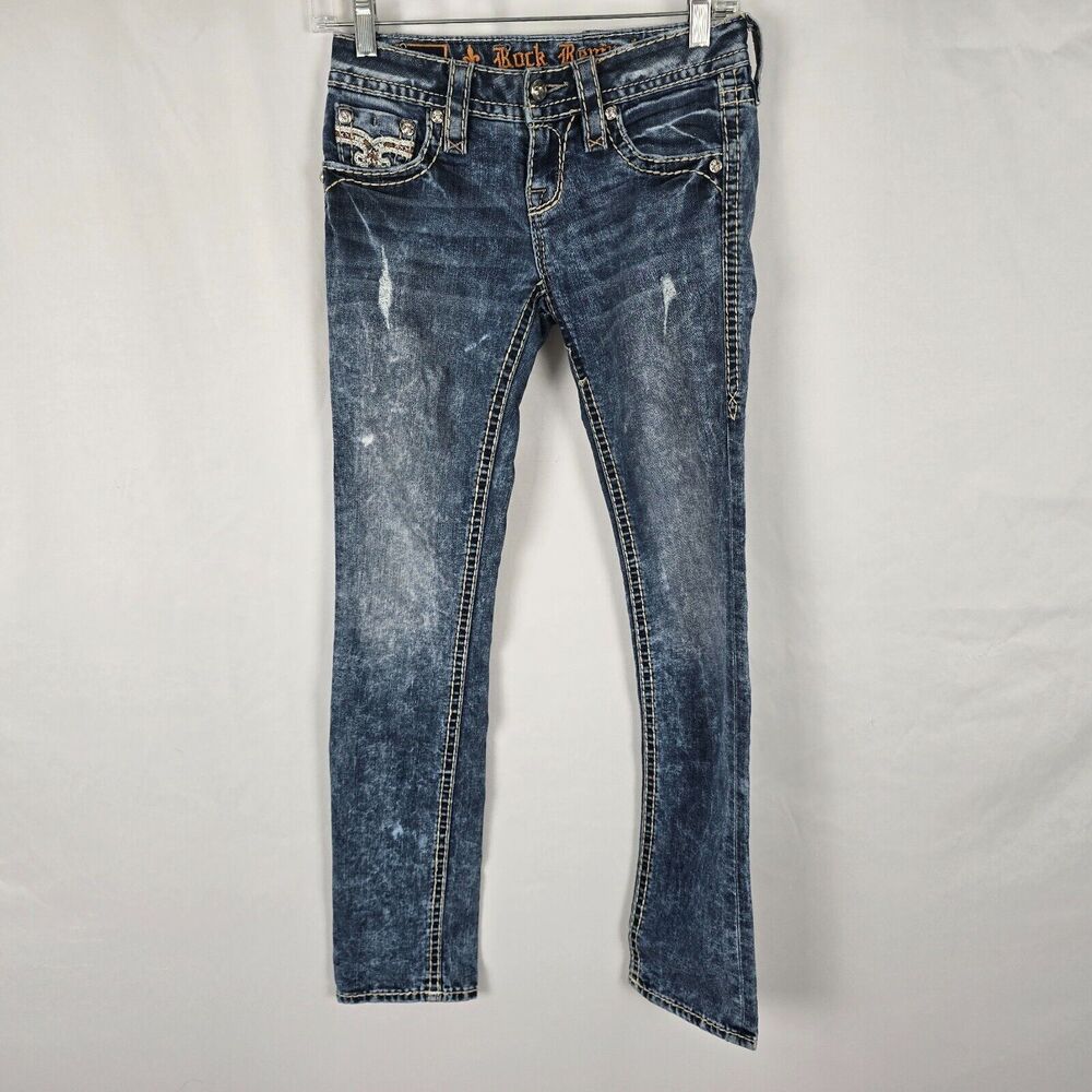 Rock Revival Jeans Women's 24 Blue Medium Wash Klandi Straight Distressed